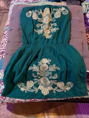 Billabong Teal Elastic-Waist Dress with Cream Label Detail